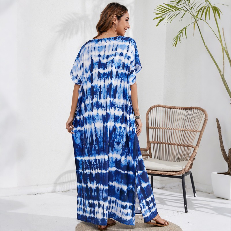 Summer kaftan dress beach cover up swim loungewear plus size Plus size bohemian floral kaftan dress beach cover up swim loungewear
