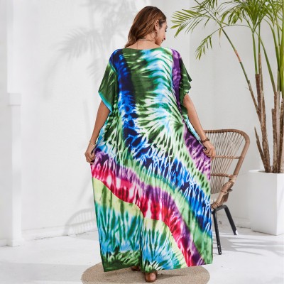 Plus size beachwear cover up maxi dress vacation resort wear Bohemian v-neck maxi kaftan dress beach cover up resort loungewear