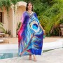 Bohemian Peacock Feather Loose Fit Print Kaftan Dress-Poolside Cover Up & Resort Wear 5019 Bohemian Peacock Feather Loose Fit Print Kaftan Dress-Poolside Cover Up & Resort Wear 5019