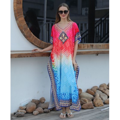 Floral Print Batwing Sleeve Kaftan Dress for Women Women's Bohemian Plus Size Kaftan Beach Cover Up Dress