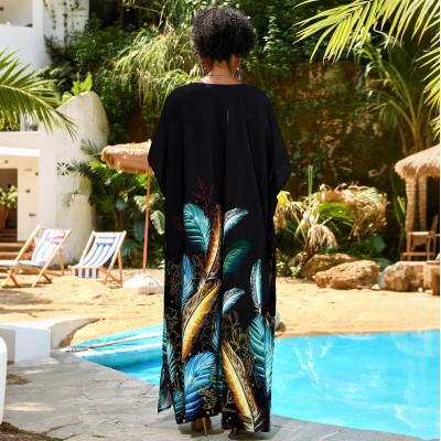 Plus size women's kaftan dress with vibrant bohemian floral print and loose fit