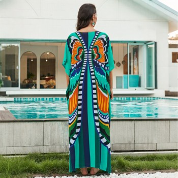 Women's Kaftan Dresses – Bohemian Ethnic Print Poolside Cover Up Loose Fit Maxi 1129-2