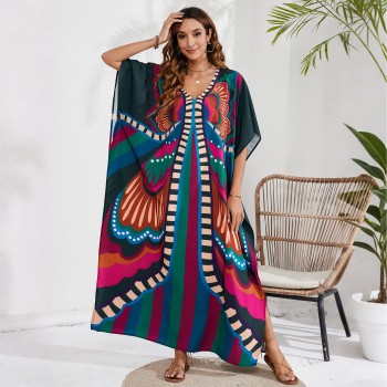  Plus Size Caftan Dress - Beach Cover Up with Batwing Sleeves, Lightweight Swimwear 1D196-39