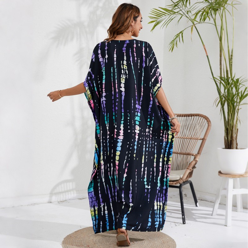 Artistic Kaftan - Festival Cover Up for Women Black bohemian caftan dress with batwing sleeves