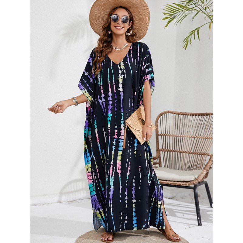 Artistic Kaftan - Festival Cover Up for Women Black bohemian caftan dress with batwing sleeves