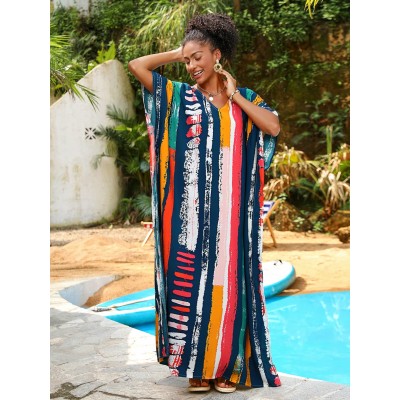 Artistic Daily Wear Cover Up - Bohemian Market Stroll Dress Free-Spirited Loungewear: Batwing Sleeve Resort Dress