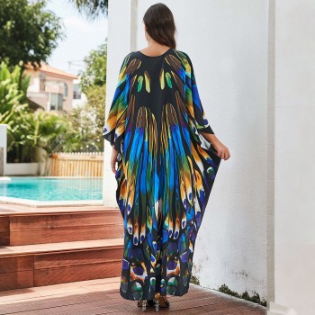Artistic  Kaftan Dress - Floral Print Plus Size Cover Up, Resort Wear & Boho Loungewear 8759-3