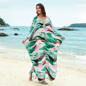 Caftan Dresses for Women Plus Size Beach Cover Up & Loungewear Vibrant Print Batwing Sleeve 8760-18