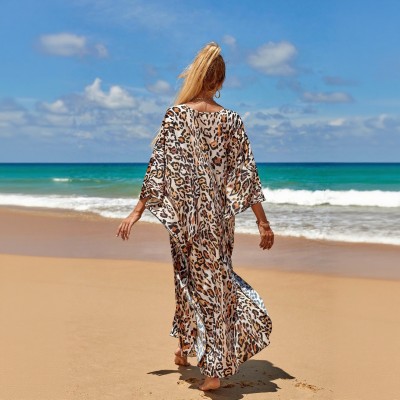 Plus Size Floral Kaftan Dress for Poolside Women's leopard print coverup dress as swimsuit cover up at beach