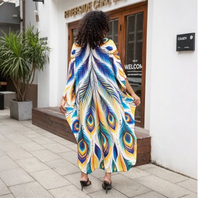 Plus Size Floral Print Kaftan - Swim Cover Up and Resort Wear Floral Bohemian Kaftan Dress for Beach Cover Up and Loungewear