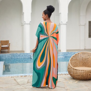 Women's Plus Size Bohemian Floral Kaftan Dress - Beach Cover Up & Loungewear 1126-4