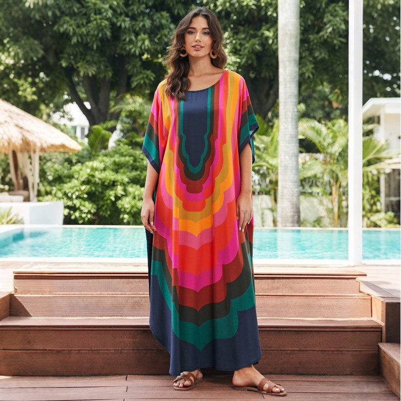 Women's floral print kaftan dress - beach cover up and nightgown Plus size floral bohemian kaftan dress as beach cover up and loungewear