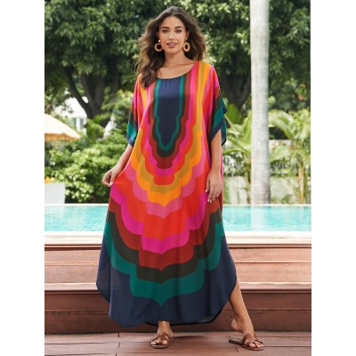 Women's floral print kaftan dress - beach cover up and nightgown Plus size floral bohemian kaftan dress as beach cover up and loungewear