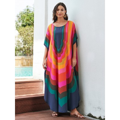 Women's floral print kaftan dress - beach cover up and nightgown Plus size floral bohemian kaftan dress as beach cover up and loungewear