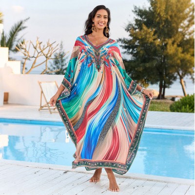 Flowy batwing resort kaftan - oversized sleeve vacation dress Plus size batwing sleeve kaftan as resort poolside cover up