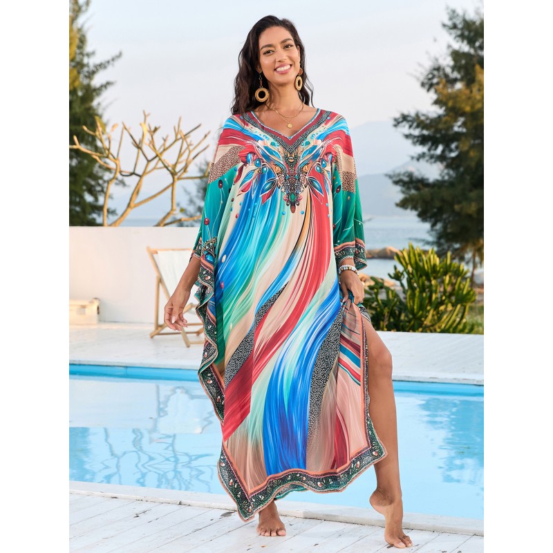 Flowy batwing resort kaftan - oversized sleeve vacation dress Plus size batwing sleeve kaftan as resort poolside cover up
