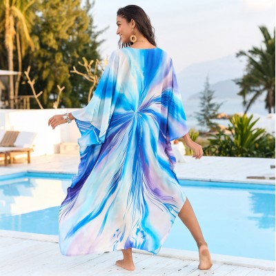 Radial gradient resort kaftan - blue ombre beach dress Plus size blue gradient kaftan dress as resort evening cover up