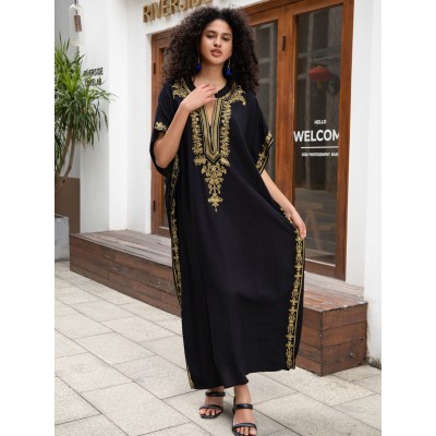 Black white geometric abstract kaftan as resort pool cover up