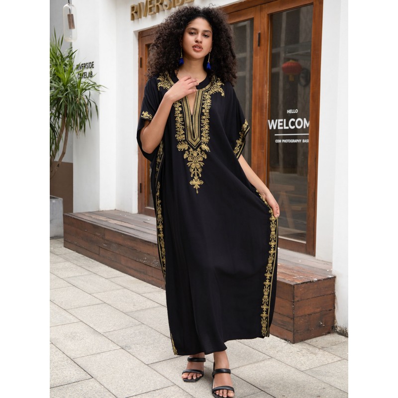 Modern geometric resort kaftan - abstract art beach dress Black white geometric abstract kaftan as resort pool cover up