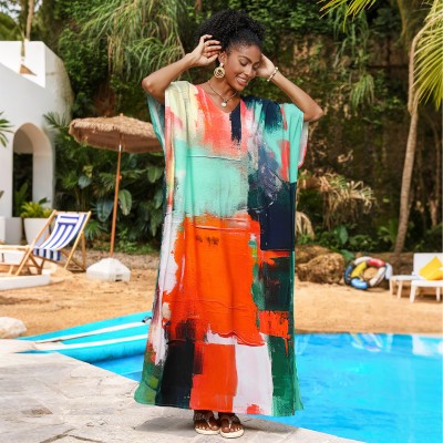 Plus Size Caftan Dresses: Abstract Art Beach Cover Up & Resort Wear Abstract Art Plus Size Caftan Dress for Women Beach Cover Up
