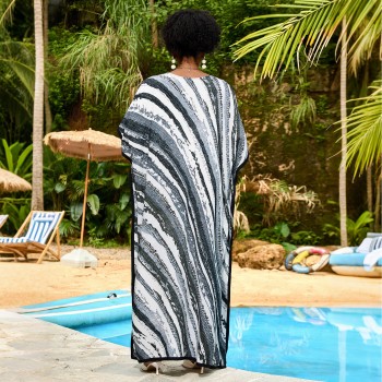 Bohemian Striped Plus Size Caftan Dress for Women - Timeless Beach Cover Up & Resort Wear A014 Bohemian Striped Plus Size Caftan Dress for Women - Timeless Beach Cover Up & Resort Wear A014
