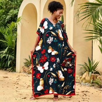 Women’s Floral Butterfly Caftan Maxi Dress Loose Fit Bohemian Resort Cover Up A016 Women’s Floral Butterfly Caftan Maxi Dress Loose Fit Bohemian Resort Cover Up A016