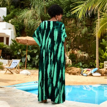 Abstract Caftan Maxi Dress Loose Fit Boho Resort Cover Up  Flowy Elegant Green A017 Abstract Caftan Maxi Dress Loose Fit Boho Resort Cover Up  Flowy Elegant Green A017